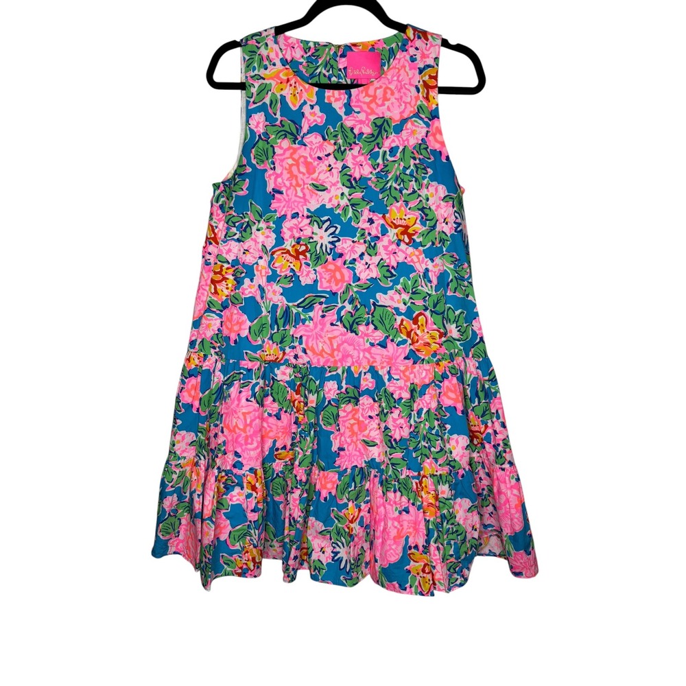 Lilly Pulitzer Trina Swing Dress Multi Rose to the Occasion Cotton Tiered Mini M